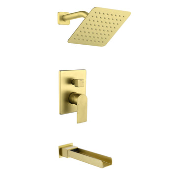8" Square Rain Shower Head Systems with Waterfall Tub Spout,2 Functions Wall Mounted Shower Trim Kit